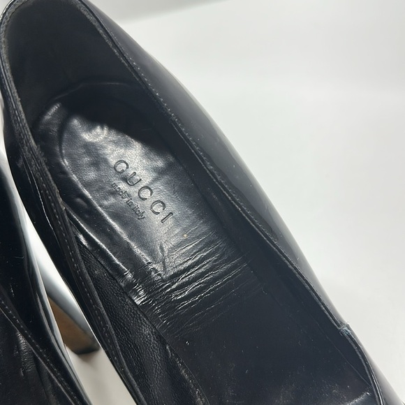 Gucci High Heels Stiletto Heel Pumps Shoes Patent Leather Platform Black Size 8 - Picture 9 of 13